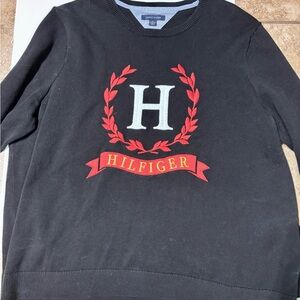 Tommy Hilfiger Black Sweater with Red Accents Embroidered Logo